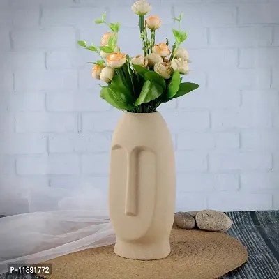 Kraftlik Handicrafts Face Shape Ceramic Vases | Planter | Matte(Rough) Finish Flower Pot | Bottle Shape with Unique Quality for Home D?cor Center Table Bedroom Side Corners Decoration (Off-White)-thumb5