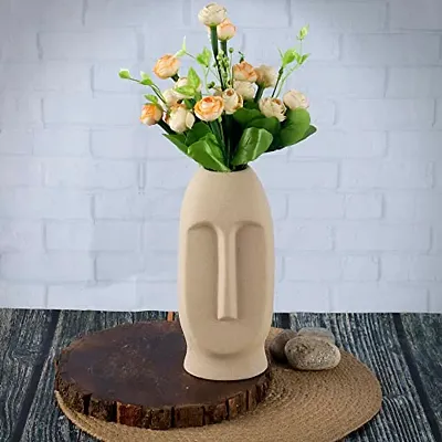 Kraftlik Handicrafts Face Shape Ceramic Vases | Planter | Matte(Rough) Finish Flower Pot | Bottle Shape with Unique Quality for Home D?cor Center Table Bedroom Side Corners Decoration (Off-White)