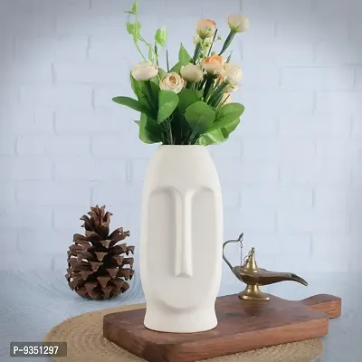 Handicrafts Face Shape Ceramic Vases | Planter | Flower Pot | Bottle Shape with Unique Quality for Home Deacute;cor Center Table(White)