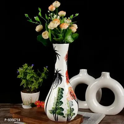 Kraftlik Handicrafts Ceramic Flower Vase | Pot | Container | Corner Table Flower Pot Cylindrical Shape Pottery Hand Crafted Painted Mouth Decorative Vase for Home Decor