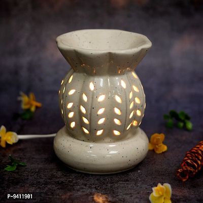 Kraftlik Handicrafts Ancient Matki Shape Electric Ceramic with Sandalwood Oil Diffuser Natural Air Fragrance with Lightning Effects