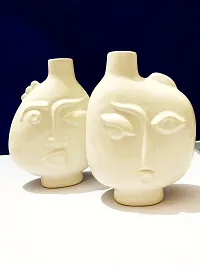 Kraftlik Handicrafts Ceramic Face Shape Plant Container for Indoor Outdoor | Balcony | Office Decor (White) Pack of 2-thumb3