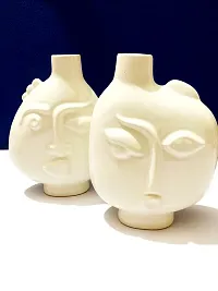 Kraftlik Handicrafts Ceramic Face Shape Plant Container for Indoor Outdoor | Balcony | Office Decor (White) Pack of 2-thumb4