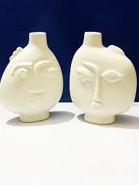 Kraftlik Handicrafts Ceramic Face Shape Plant Container for Indoor Outdoor | Balcony | Office Decor (White) Pack of 2-thumb1