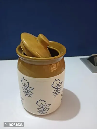 Kraftlik Handicrafts Ceramic Jars, Table Pickle Jar Ceramic Jars Containers For Storage, Handmade Ceramic Pickle Jar with Lid, Cookie Jar (500ml)-thumb0