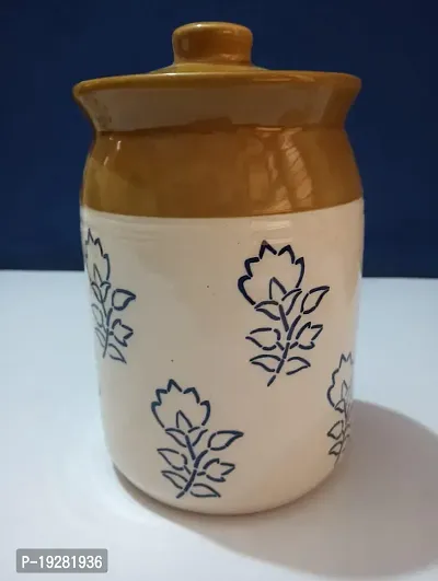 Kraftlik Handicrafts Ceramic Jars, Table Pickle Jar Ceramic Jars Containers For Storage, Handmade Ceramic Pickle Jar with Lid, Cookie Jar (500ml)-thumb2