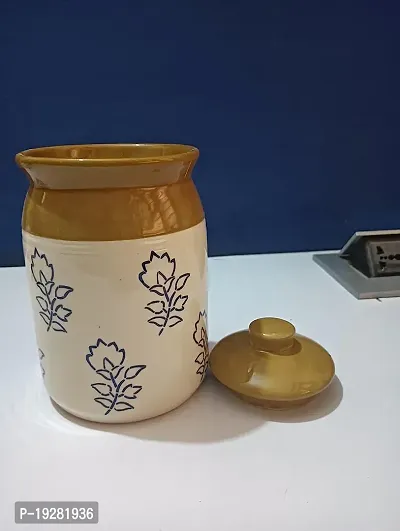 Kraftlik Handicrafts Ceramic Jars, Table Pickle Jar Ceramic Jars Containers For Storage, Handmade Ceramic Pickle Jar with Lid, Cookie Jar (500ml)-thumb3