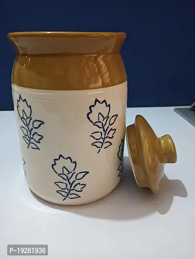 Kraftlik Handicrafts Ceramic Jars, Table Pickle Jar Ceramic Jars Containers For Storage, Handmade Ceramic Pickle Jar with Lid, Cookie Jar (500ml)-thumb4