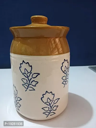 Kraftlik Handicrafts Ceramic Jars, Table Pickle Jar Ceramic Jars Containers For Storage, Handmade Ceramic Pickle Jar with Lid, Cookie Jar (500ml)-thumb5