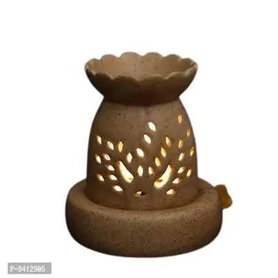 Kraftlik Handicrafts Ancient Matki Shape Electric Ceramic (with Extra Bulb and Sandalwood Oil) Diffuser Natural Air Fragrance with Lightning Effects-thumb0