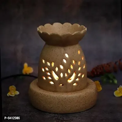Kraftlik Handicrafts Ancient Matki Shape Electric Ceramic (with Extra Bulb and Sandalwood Oil) Diffuser Natural Air Fragrance with Lightning Effects-thumb2