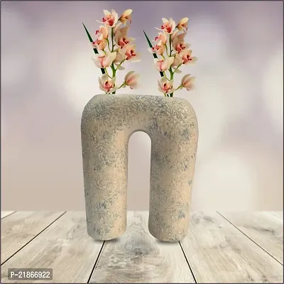 Kraftlik Handicrafts Inverted U Shape Ceramic Minimalist Flower Vase | Pampas Grass Vase | Ceramic Vase | Home Decor Centrepiece | vase for Home Decor | (White, Blue)