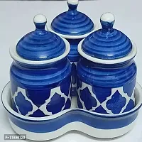 Ceramic Jars with Lid and Holding Tray Multipurpose Barni for Chutney, Pickle jar Storage(Pack of 3)-thumb1