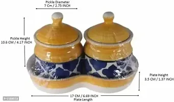 Ceramic Jars with Lid and Holding Tray Multipurpose Barni for Chutney, Pickle jar Storage Container, Dining Table Container Set-thumb1