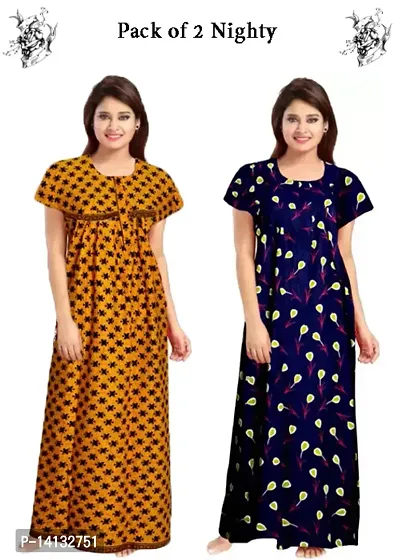 Fancy Cotton Printed Nighties for Women Pack of 2