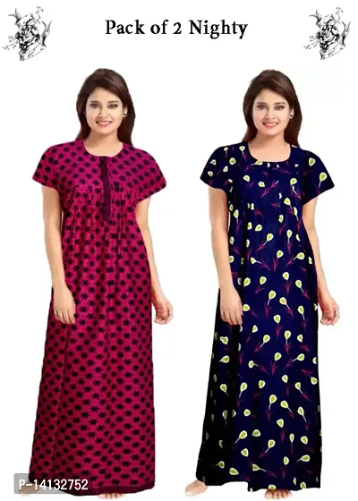 Fancy Cotton Printed Nighties for Women Pack of 2