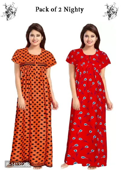 Fancy Cotton Printed Nighties for Women Pack of 2