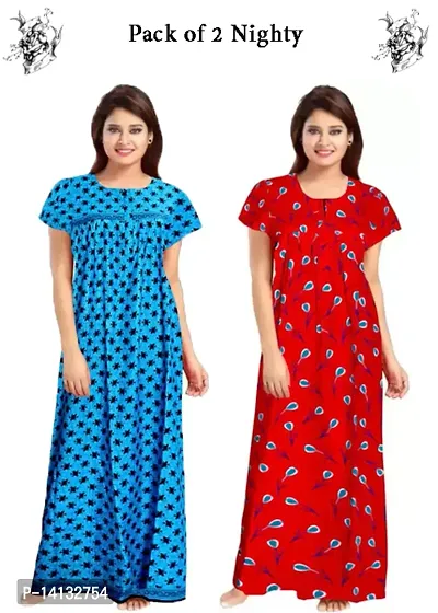 Fancy Cotton Printed Nighties for Women Pack of 2