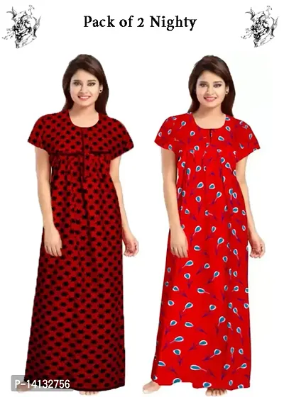 Fancy Cotton Printed Nighties for Women Pack of 2-thumb0