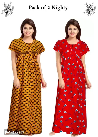 Fancy Cotton Printed Nighties for Women Pack of 2-thumb0