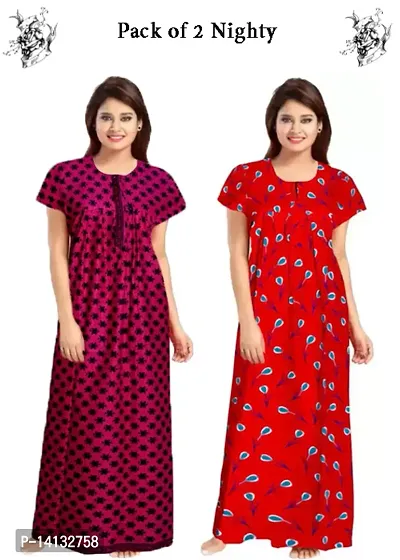 Fancy Cotton Printed Nighties for Women Pack of 2