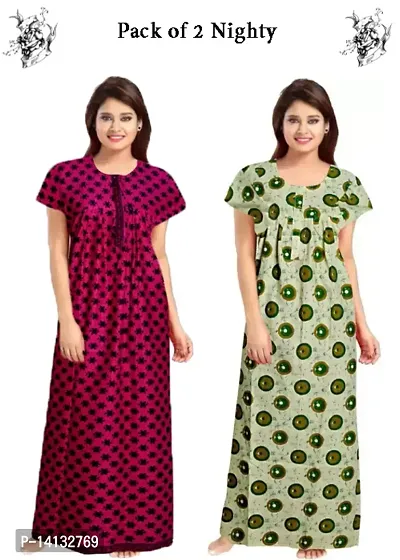 Fancy Cotton Printed Nighties for Women Pack of 2