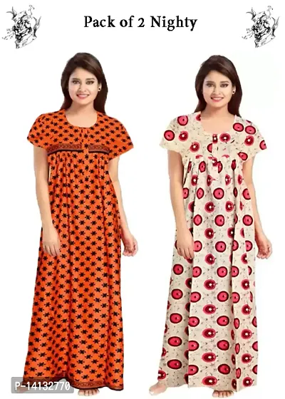 Fancy Cotton Printed Nighties for Women Pack of 2