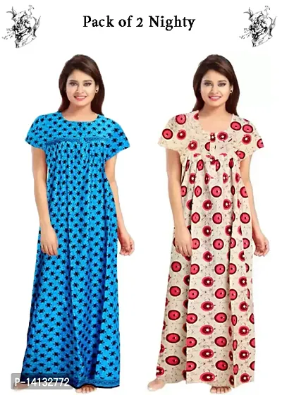 Fancy Cotton Printed Nighties for Women Pack of 2