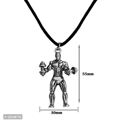 M Men Style Bodybuilder Dumbbell Men Fitness Strong Bodybuilding Silver Zinc Metal And Cotton Dori Pendant Necklace For Men And Women SPn2022823-thumb2