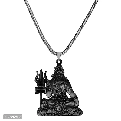 M Men Style Lord Shiv Shankar Mahadev Bholenath Trishul Damaru Snake Chain Grey Zinc And Metal Pendant Necklace For Men And Women SPn20221060
