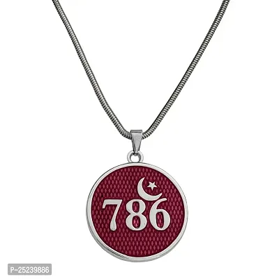 M Men Style Religious Islamic 786 Allah Lucky Number Moon  Star Jewelery Pink,Silver Zinc Metal Pendant Necklace Chain for Men and Women