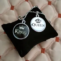 M Men Style Valentine Gift King And Queen Crown Black And Silver Zinc And Metal Pendant Necklace Chain For Men And Women-thumb3