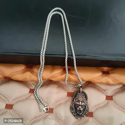 M Men Style God Vishnu avatar Narasimha Lion Head Pendant With Wheat Rope Chain Copper Zinc Metal Necklace For Men And Women-thumb3