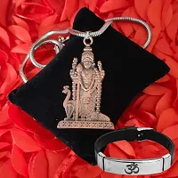 M Men Style South Indian Lord Murugan Kartikeya Snake Chain Locket With Om Yoga Charm Bracelet Copper Silver Metal Stainless Steel Combo Set For Men SComboa5-thumb1