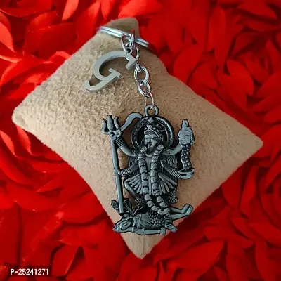 M Men Style Hindu Deity Powerful Mata Goddess Maha Kali Kalika Devi Initial Letter Alphabet - G Grey Zinc And Metal Keychain For Men And Women-thumb3