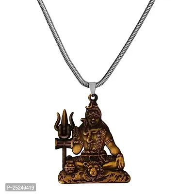 M Men Style Lord Shiv Shankar Mahadev Bholenath Trishul Damaru Snake Chain Bronze Zinc And Metal Pendant Necklace For Men And Women SPn20221059