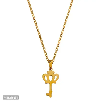 M Men Style Crown Shape Key Gold Stainless steel Pendant Neckace Chain For Women And Girls