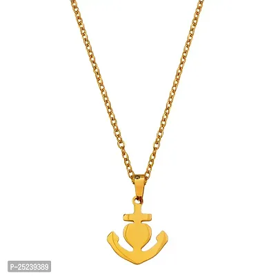 M Men Style Anchor Heart Gold Stainless steel Pendant Neckace Chain For Women And Girls-thumb0