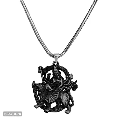 M Men Style Religious Lord Om Sherawali Mata Durga Silver Zinc,Metal Pendant For Unisex (Grey)