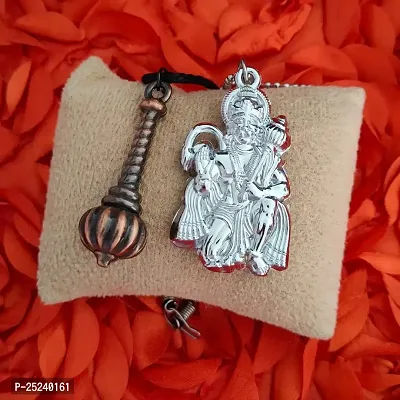 M Men Style Hindu Lord Bajrangbali Hanuman idol Monkey God Of Devotion Ball Chain With Gada Silver And Copper Zinc Metal Cotton Dori Pendant Necklace For Women SPn2022820-thumb4