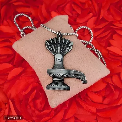 M Men Style Lord Shiva Shivling Mahadev Bholenath Sheshnag Locket With Chain Grey Zinc Metal Religious Pendant Necklace Chain For Men And Women-thumb4