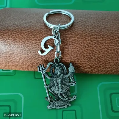 M Men Style Hindu Deity Powerful Mata Goddess Maha Kali Kalika Devi Initial Letter Alphabet - G Grey Zinc And Metal Keychain For Men And Women-thumb4