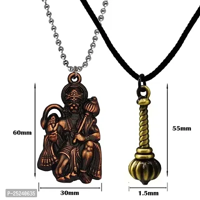 M Men Style Hindu Lord Hanuman idol Monkey God Of Devotion Ball Chain With Gada Copper And Bronze Zinc Metal Cotton Dori Pendant Necklace For Women-thumb2