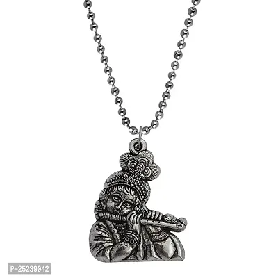 M Men Style Lord Shree Venkateswara Krishna Religious Locket With Chain Silver Zinc Metal Pendant Necklace Chain For Men And Women