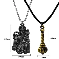 M Men Style Hindu Lord Hanuman idol Monkey God Of Devotion Ball Chain With Gada Grey And Bronze Zinc Metal Cotton Dori Pendant Necklace For Women-thumb1