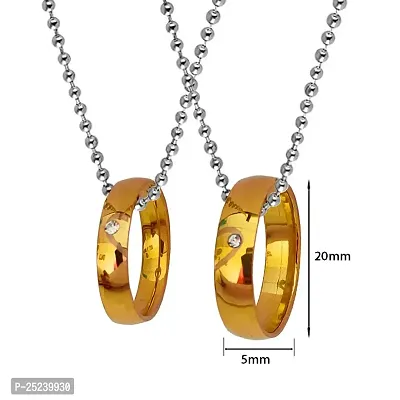 M Men Style Gold Plated Set Of 2 Wedding Band Ring With Crystal White Stone Gifts for Men Gold Stainless Steel Love Pendant For Men And Women-thumb2