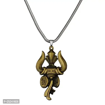 M Men Style Lord Shiv Bholenath Trishul Damaru Snake Chain Bronze Zinc And Metal Pendant Necklace For Men And women-thumb0