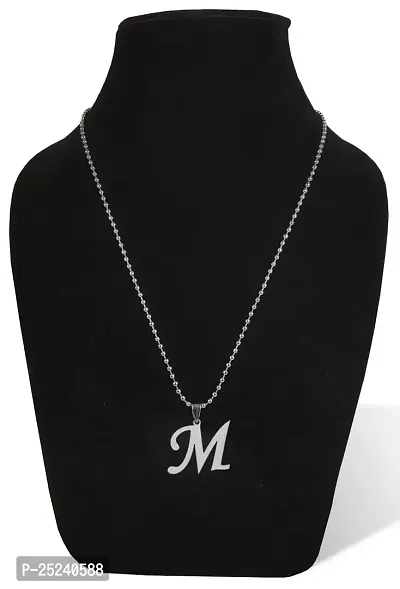 Uniqon (Set Of 2 Pcs) Fancy  Stylish Unisex Metal Trending Name English Alphabet 'M' Letter Pendant Locket Necklace With Ball Chain For Men's And Women's-thumb3