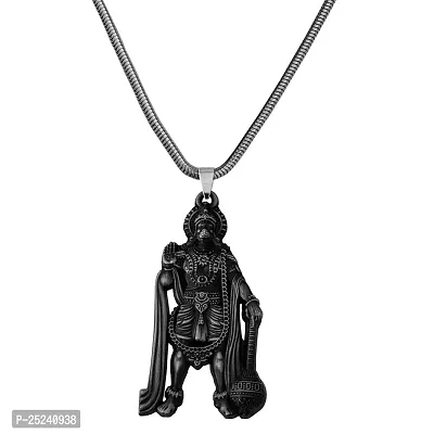 M Men Style Lord Hanuman Pawanputra Bajirang Bali Snake Chain Grey Zinc And Metal Pendant Necklace For Men And Women SPn20221063