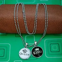 M Men Style Valentine Gift King And Queen Crown Black And Silver Zinc And Metal Pendant Necklace Chain For Men And Women-thumb2